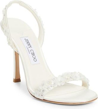 Jimmy Choo London Daisy Embellished Satin Slingback Sandal in Ivory/ivory at Nordstrom, Size 40.5