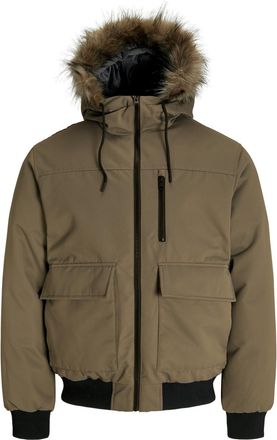 Jack & Jones Bomberjacke JACK & JONES JJCHARLIE DETACHABLE FAUX FUR BOMBER, Herren, Gr. XXL, elmwood, Web, Obermaterial: 100% Polyester, unifarben, regular fit, Ja