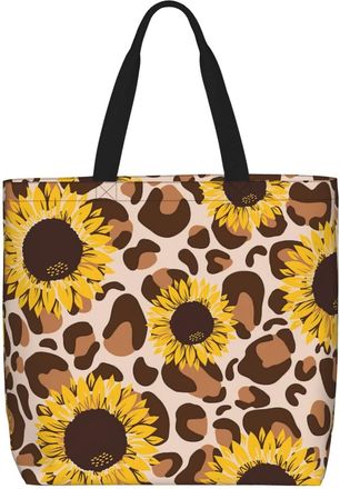 Generic Women Handbag Sunflower Leopard Print Handbag Casual Folding Shopping Bags, For Wedding, Daily, Birthday, School, Swim