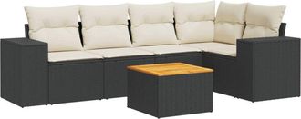 vidaXL Vidaxl - Set De Sof&aacute;s De Jard&iacute;n 6 Piezas Y Cojines Rat&aacute;n Sint&eacute;tico Negro