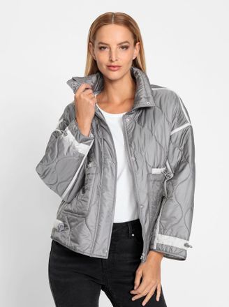 Heine Steppjacke HEINE, Damen, Gr. 36, grau, 55% Polyester, 45% Polyamid, Besatz:60% Baumwolle, 40% Polyester, Wattierung:100% Polyester, gemustert, mehrfar