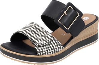 Remonte Pantoffel REMONTE, Damen, Gr. 36, beige (schwarz, creme), Leder, Textil, Flechtoptik, Schuhe Pantoffel, Keilabsatz, Sommerschuh, Bequemschuh mit Softf