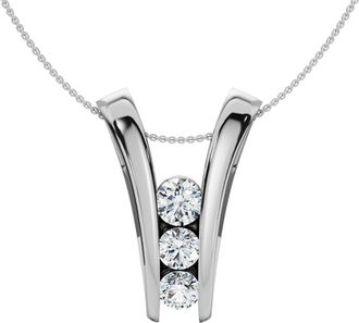 Pompeii3 1/2Ct Three Stone Diamond Pendant Gold Womens 18 Necklace Lab Grown