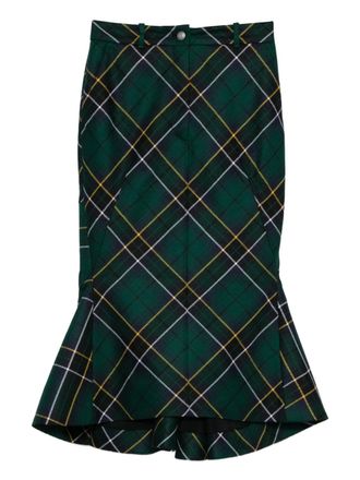 Alexander McQueen kickback-detail plaid skirt - Blue