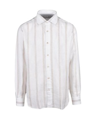 Eleventy White Beige Linen Gauzed Shirt