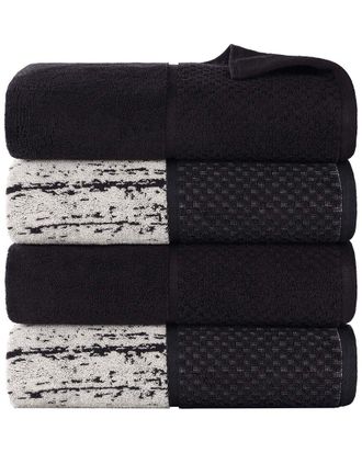 Superior Set Of 4 Lodie Cotton Plush Jacquard Solid & Two-Toned Bath Towels