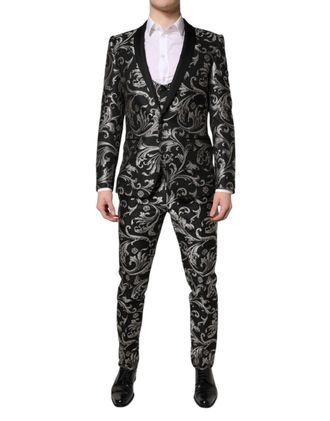 Dolce & Gabbana Black Gray MARTINI Jacquard Men 3 Piece Mens Suit