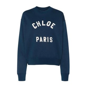 Chlo&eacute; Sweatshirt met opstaande kraag en logo - Dames - Sweatshirts - Blauw - S - Katoen - Hoodies & sweatvesten