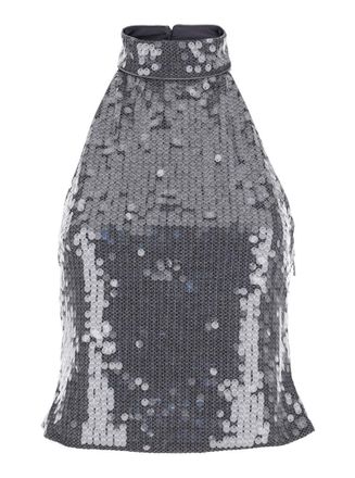 Rotate Grey Sleeveless Top With All-Over Sequins In Tech Fabric Woman