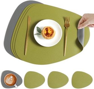 OEM Juego De 12 Piezas: 6 Manteles Individuales Y 6 Posavasos. Manteles Individuales: Lavables, De Piel Sint&eacute;tica, Verdes Y Grises, Dise&ntilde;o Reversible, Ant