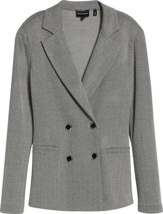 Emporio Armani Herringbone Double Breasted Blazer in Steel at Nordstrom, Size 44