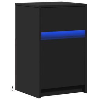 Berkfield Home Stylish Bedside Cabinet with LED Lights Black Engineered Wood