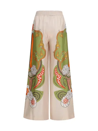 La DoubleJ Printed Silk Trousers - Beige