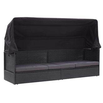 vidaXL Tumbona De Jard&iacute;n Con Toldo Rat&aacute;n Sint&eacute;tico Negro Vidaxl