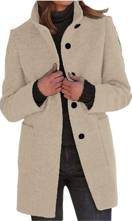 Generic Womens Jackets, Womens Autumn Winter Vintage Plain Button Up Stand-Up Collar Wool Coat Long Down Jacket Women Casual Loose Fit Jacket Comfortable Card