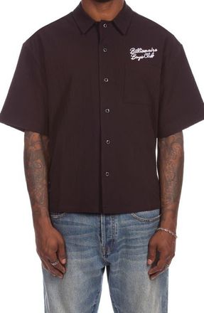 Billionaire Boys Club BB Script Embroidered Cotton Seersucker Camp Shirt in Black at Nordstrom, Size Xx-Large
