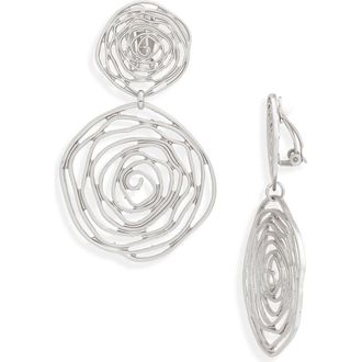 Karine Sultan Oversize Rose Cutout Drop Clip Earrings in Silver at Nordstrom