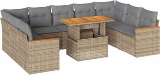 vidaXL Vidaxl - 10 Piece Garden Sofa Set with Cushions Beige Poly Rattan Acacia