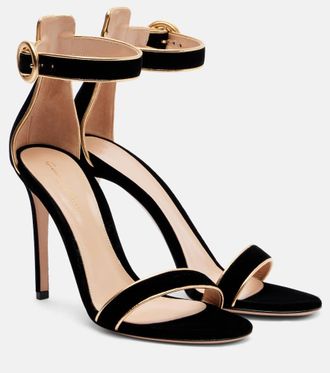 Gianvito Rossi 105 leather-trimmed velvet sandals