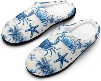 Generic Crabs Print Mens Slippers Comfortable And Non-slip Cotton Slipper Shoe for House