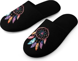 Generic Colorful Dream Catchers Feather Warm Mens Slippers Slip On Soft Fleece House Shoes Winter Indoor Outdoor