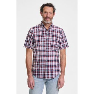 Lands End Traditional Fit Short Sleeve Madras Shirt in Burgundy Spritz Madras at Nordstrom, Size Xx-Large