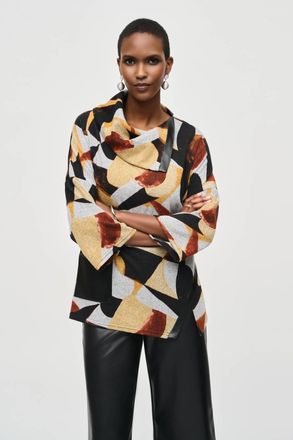 Joseph Ribkoff Sweater Knit Abstract Print Top In Grey/multi