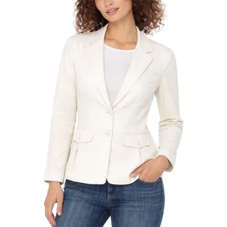 Liverpool Textured Peplum Cotton Blend Blazer in Whipped Cream at Nordstrom, Size X-Large P