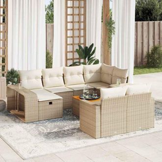 vidaXL Set De Sof&aacute;s De Jard&iacute;n 11pzas Con Cojines Rat&aacute;n Sint&eacute;tico Beige Vidaxl
