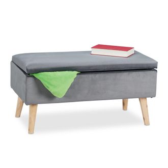 Relaxdays Relaxdays - Panca Contenitore, 40x41x80 Cm, 40l, Seduta Imbottita, Gambe In Legno, Pouf Cassapanca, 2 Posti, Grigio Scuro