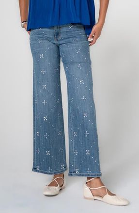 Liverpool L.A. Stride Embellished High Waist Wide Leg Jeans in Opulent Oasis at Nordstrom, Size 12