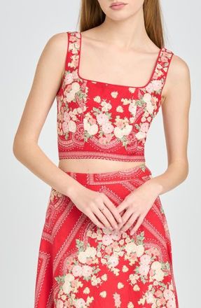 Wayf Edith Linen Blend Crop Top in Red Scarf at Nordstrom, Size X-Small