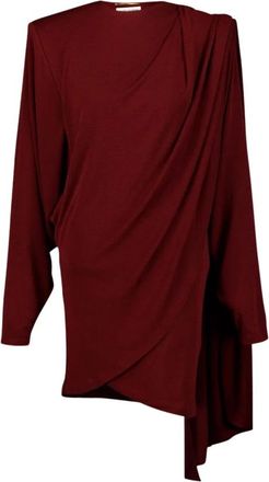 Saint Laurent Bordeauxrode Wol Gedrapeerde Mini Jurk - Dames - Korte kleedjes - Rood - L - Wol - Kleedjes
