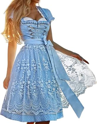 Generic Womens Oktoberfest Costume German Dirndl Dress Traditional Bavarian Carnival Party 3 Piece Beer Maid Costumes Outfit Bavarian Costumes for Beer Carniv