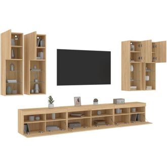 vidaXL Vidaxl - Muebles De Tv De Pared Con Luces Led 7 Piezas Roble Sonoma