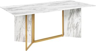 Beliani Beliani - Mesa De Comedor Blanco Negro Dorado 200 X 100 Cm Mdf Vidrio M&aacute;rmol 8 Plazas Calcio