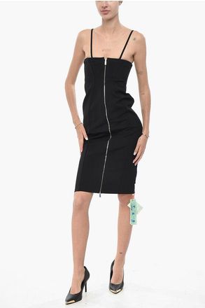 Off-white Stretch Midi Sheath Dress ABLOHLAND Full-Zip size 38