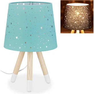 Relaxdays L&aacute;mpara De Mesa Infantil, Para Ni&ntilde;os & Ni&ntilde;as, E14, Redonda, 40 Cm, Estrellas, Menta - Relaxdays