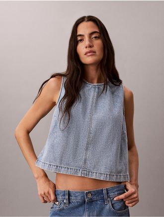 Calvin Klein Jeans Calvin Klein Womens Denim Cropped Shell Top - Blue - XL