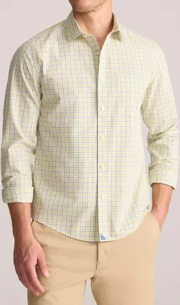 UNTUCKit Ridge Check Wrinkle Free Cotton Button-Up Shirt in Yellow Blue at Nordstrom, Size X-Large