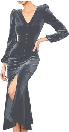 Generic Velvet Dresses for Women UK Sale,Long Sleeve V Neck Ruched Bodycon Dress Elegant Wedding Party Cocktail Evening Dress Womens Velvet Maxi Dress Cocktai