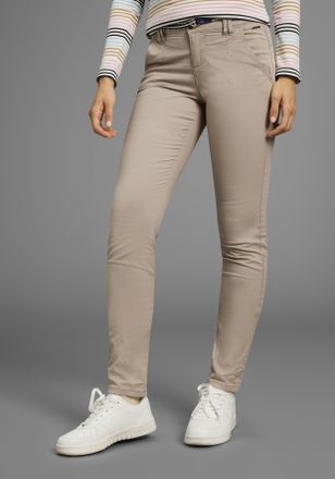 Kangaroos Chinohose KANGAROOS, Damen, Gr. 32, N-Gr, beige, Web, Obermaterial: 98% Baumwolle, 2% Elasthan, unifarben, gerade, unten schmal lang, Hosen Chinohose,