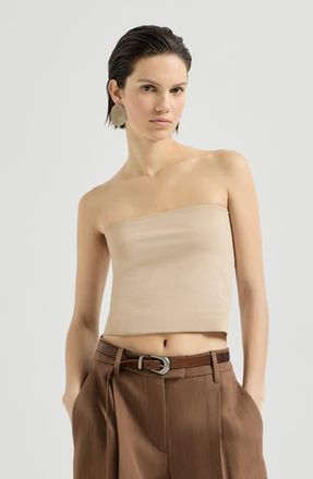 Brunello Cucinelli Stretch cotton jersey bandeau top in Sand at Nordstrom, Size Xxx-Large