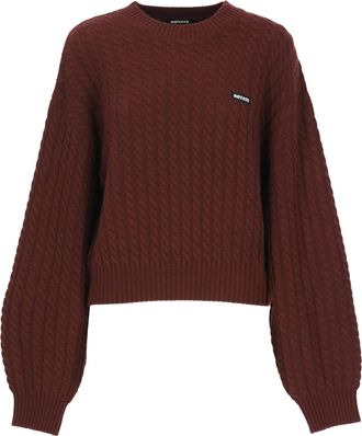 Rotate Braid Pattern Bordeaux Knit Sweater With Logo Detail