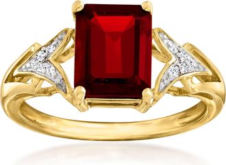 Ross-Simons Emerald-Cut Garnet Ring With Diamond Accents in 14kt Yellow Gold