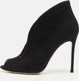 Gianvito Rossi Black Suede Vamp Peep Toe Booties