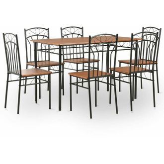 vidaXL Set da Pranzo 7 pz in mdf e Acciaio Marrone - Vidaxl