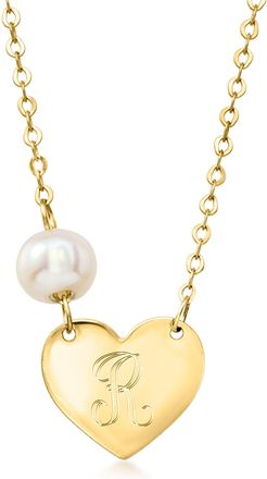 RS Pure by Ross-Simons Italian 10kt Yellow Gold Plain Heart Necklace With 4.5mm Cultured Pearl