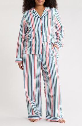 Nordstrom Classic Cotton Pajamas in Ivory- Red Multi Stripe at Nordstrom Rack, Size 3X