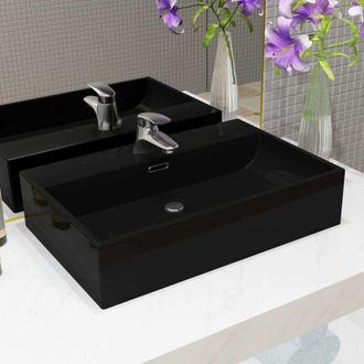 vidaXL Lavandino con Foro Rubinetto in Ceramica Nero 76x42,5x14,5 cm - Vidaxl